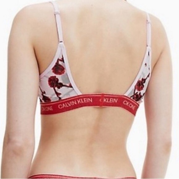 NEW Calvin Klein sheer rose floral print pink & red bralette size medium - Picture 2 of 7